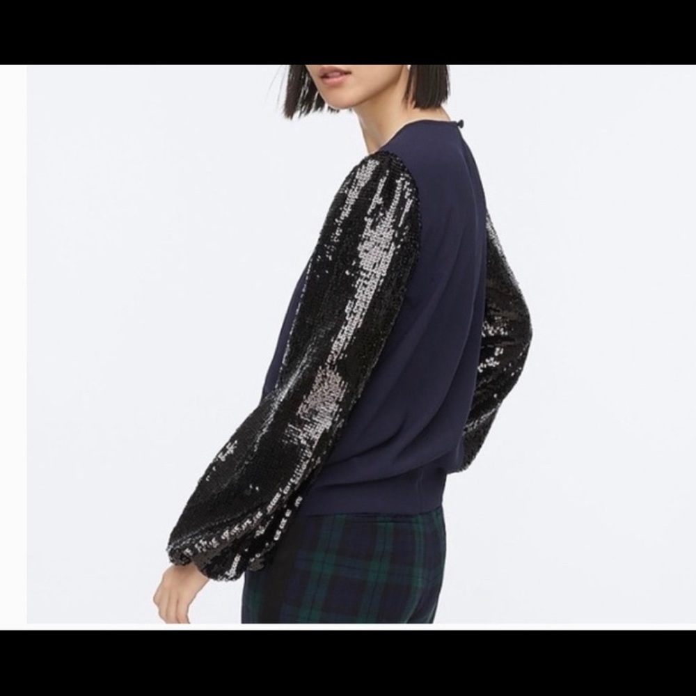 J. Crew sequin sleeve crepe and sequin blouse